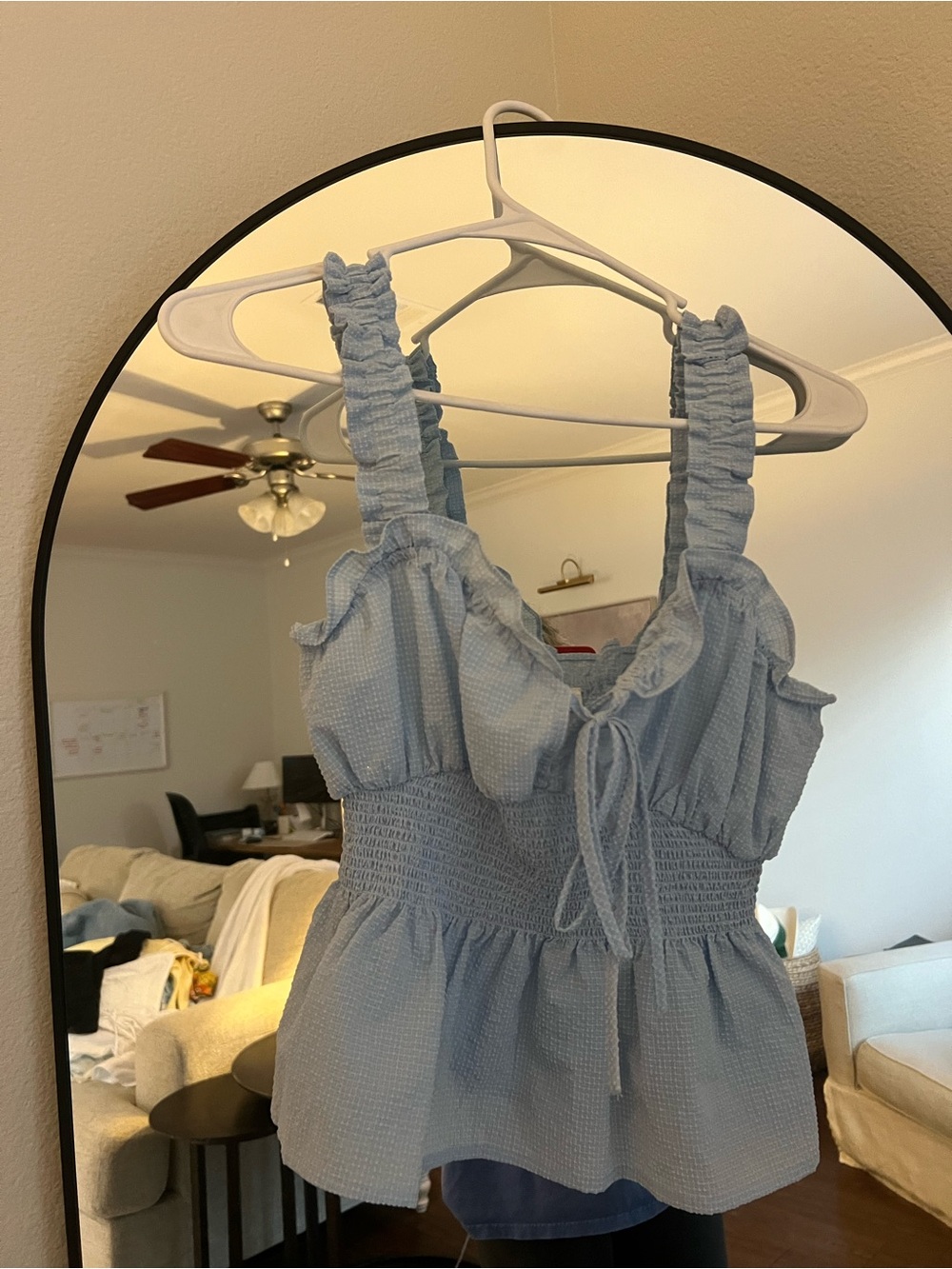 Light Blue Ruffle Smocked Tank Top